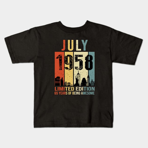 Made In 1958 July 65 Years Of Being Awesome Kids T-Shirt by Mhoon 